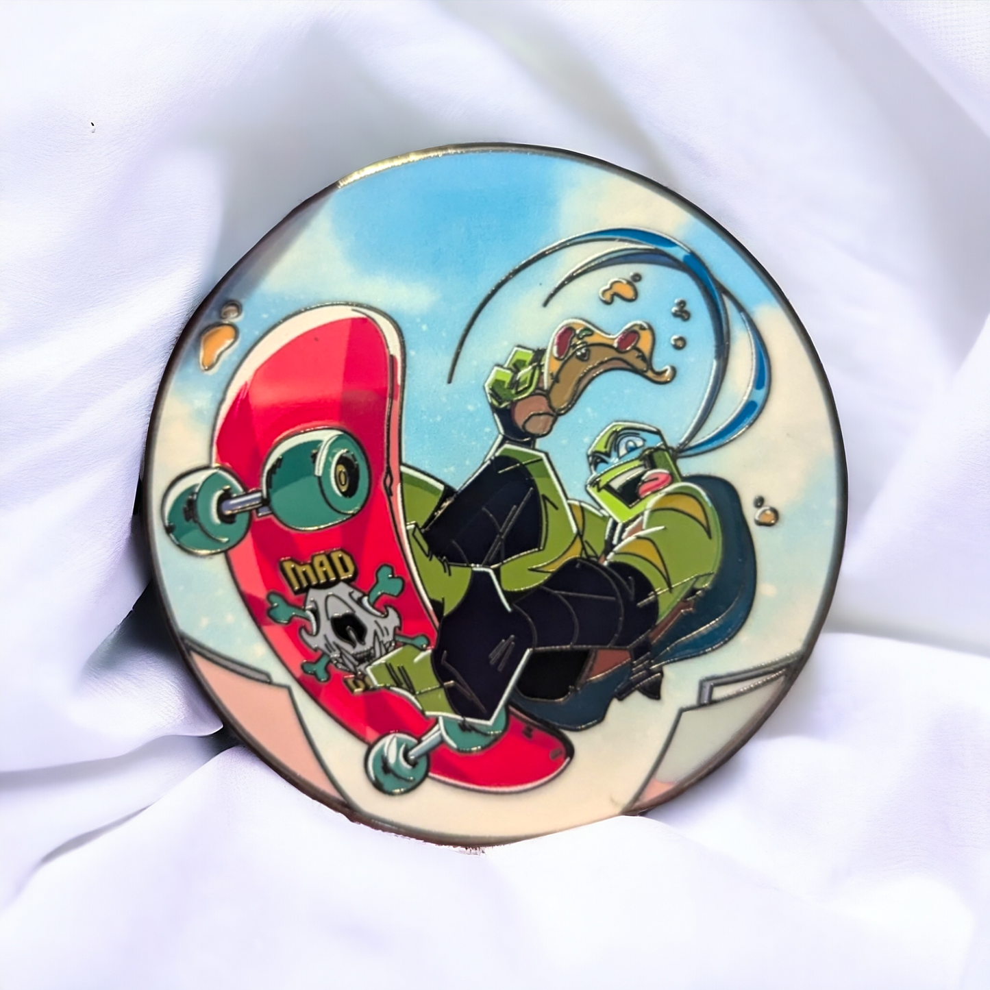 ROTTMNT Deluxe Enamel Pins: Skateboarding Leo