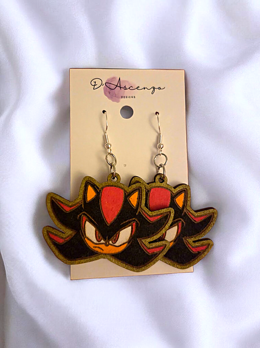 Sonic Handmade Wooden Dangle Earrings: Shadow