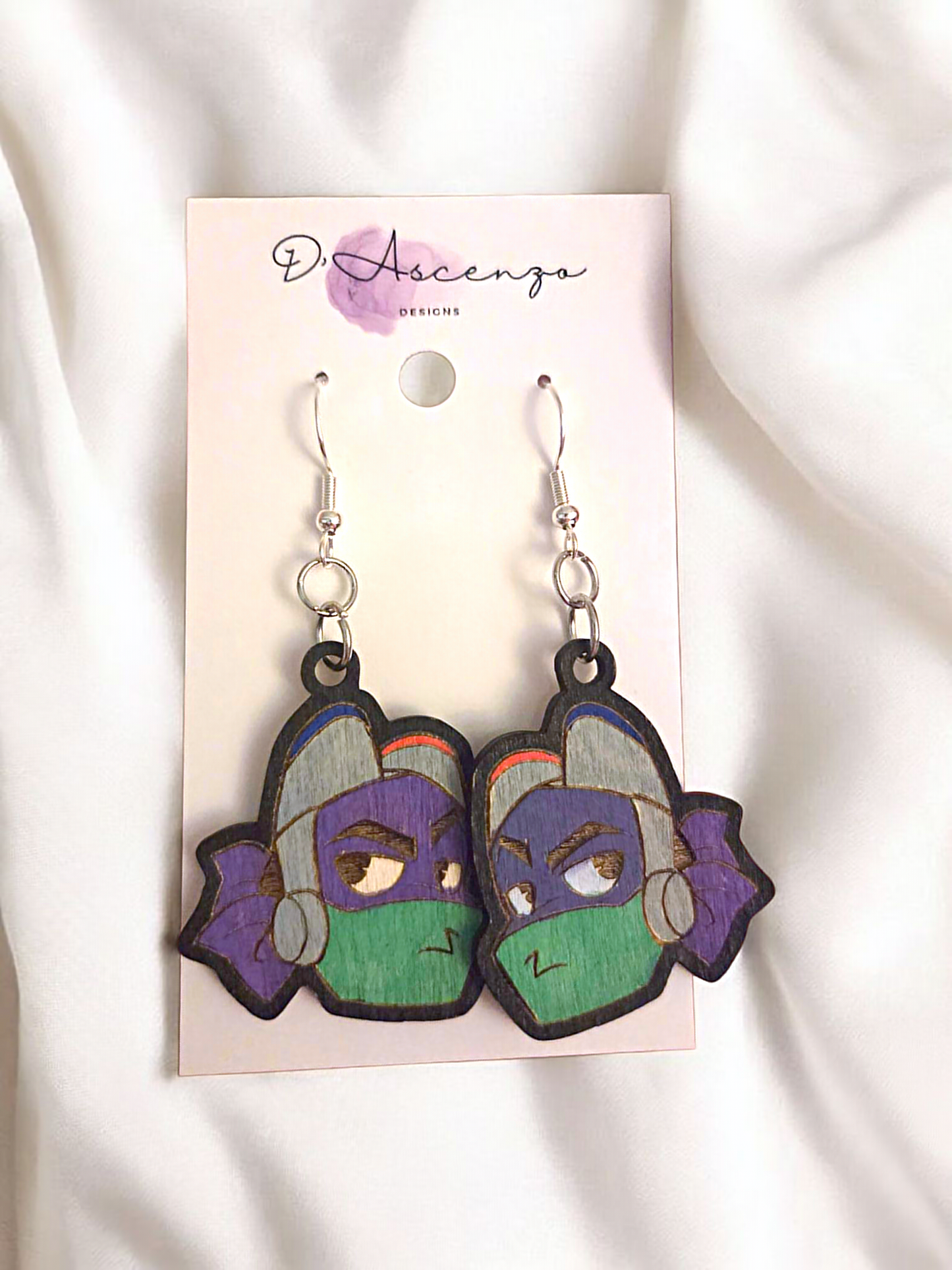 ROTTMNT Handmade Wooden Dangle Earrings: Donnie