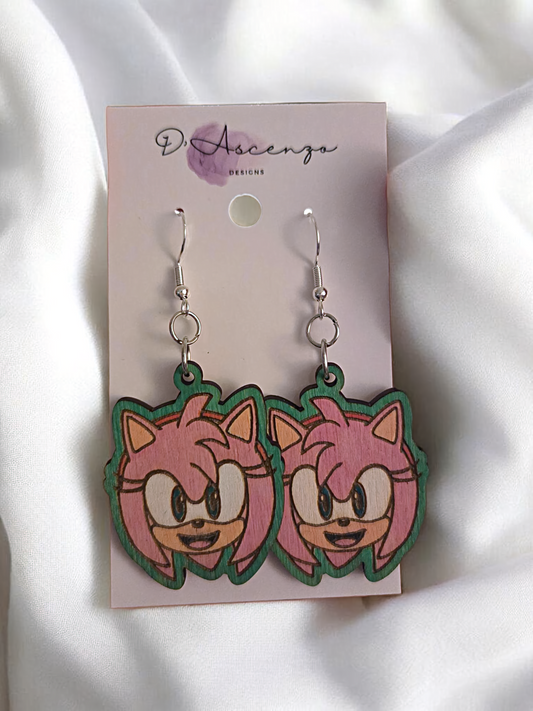Sonic Handmade Wooden Dangle Earrings: Amy