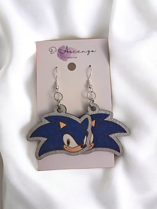 Sonic Handmade Wooden Dangle Earrings: Sonic (2000s)