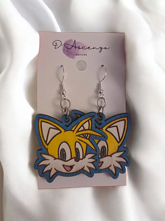 Sonic Handmade Wooden Dangle Earrings: Tails