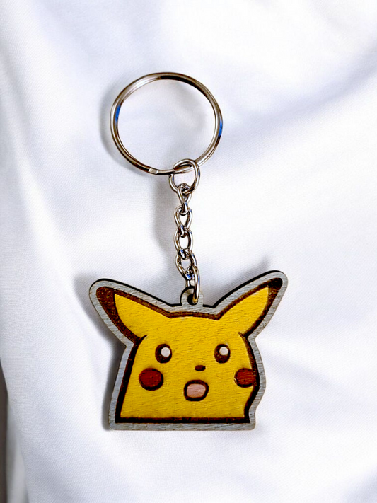 Pokemon Handmade Wooden Keychains : Suprised Pikachu Meme