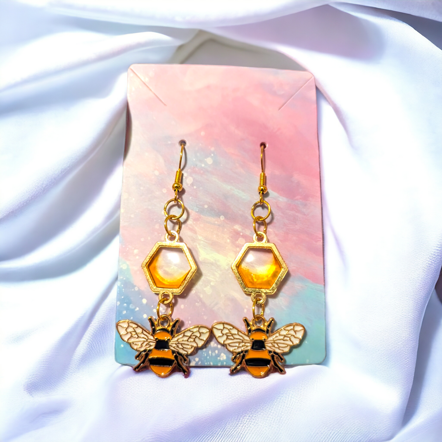 Handmade Honey Hexagon Earrings